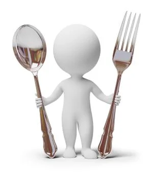 3d small people - fork and spoon Stock Illustration