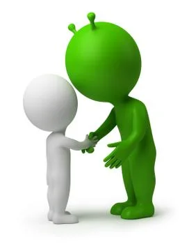 3d small people - hand shake of the alien Stock Illustration