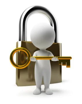 3d small people - lock and key Stock Illustration