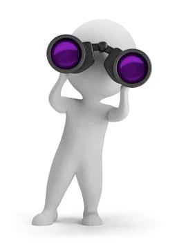 3d small people - looking through binoculars Stock Illustration