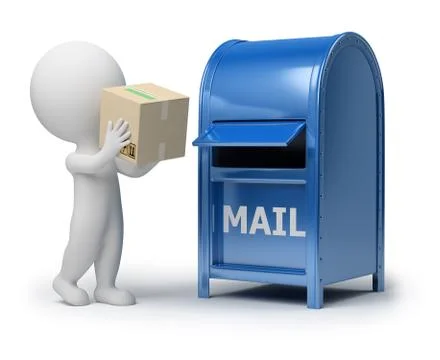 3d small people - mailing a package Stock Illustration