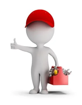 3D Small People - Mechanic with Tool Box Stock Illustration