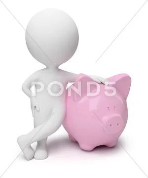 3d small people - money box Stock Illustration