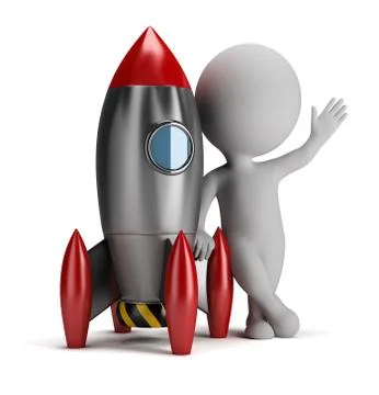 3d small people next to rocket Stock Illustration