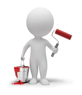3d small people with paint roller Stock Illustration