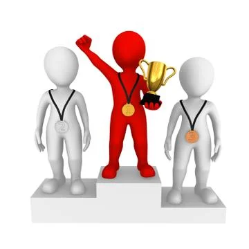 3d small people. Red winner with gold cup. Stock Illustration