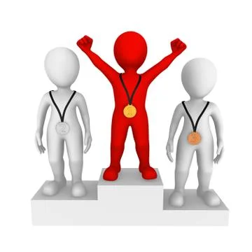 3d small people. Red winner with gold medal. Stock Illustration