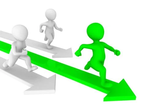 3d small people runs. Competition concept. Stock Illustration