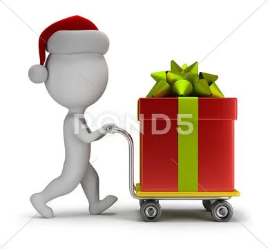 3d small people - santa carries a gift Stock Illustration