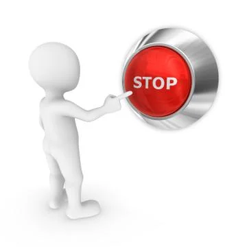 3d small people. Stop button. Stock Illustration