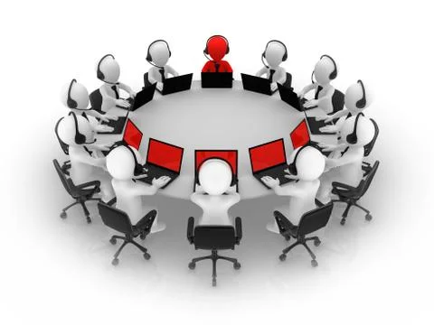 3d small people. Support team and red leader. Stock Illustration