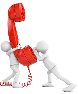 3d small people talking on the red phone Stock Illustration