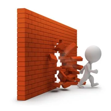 3d small people - through a brick wall Stock Illustration