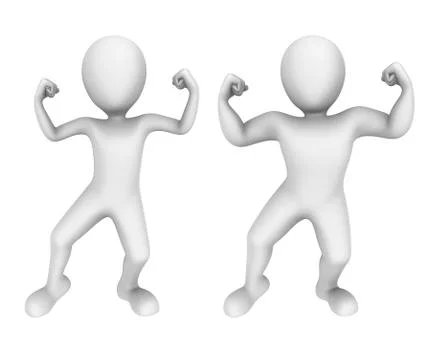 3d small people. Weak and strong. 3d illustration Stock Illustration
