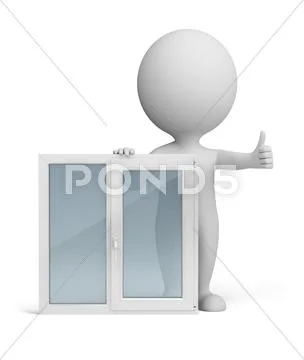 3d small people - window Stock Illustration