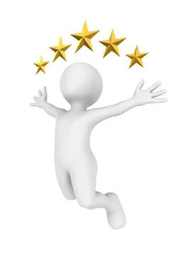 3d small people. Winner with five golden stars. Stock Illustration