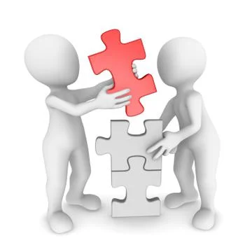 3d small people working together with puzzle Stock Illustration