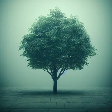 3D Small Tree and Green Leaves with Bunch of Light Stock Illustration