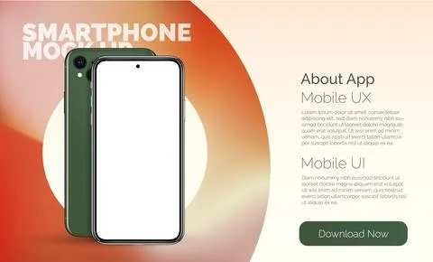 3d smart phone with blank screen. Bright cell phone template on colorful Ilustração Stock