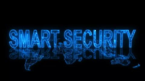 3d smart security text technology earth map glowing Stock Photos