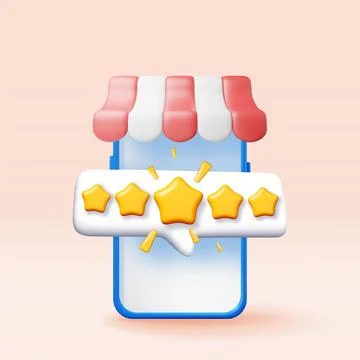 3d smartphone with awning and star rating bubble Stock Illustration