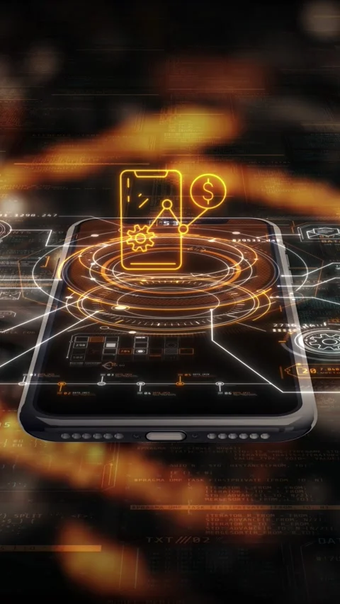 3D smartphone backdrop with dynamic data visuals Stock Footage 318724875