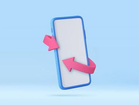 3d smartphone with blank screen and bright arrow around Stock Illustration