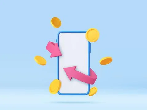 3d smartphone with blank screen and bright arrow around Stock Illustration