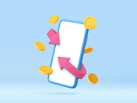 3d smartphone with blank screen and bright arrow around Stock Illustration