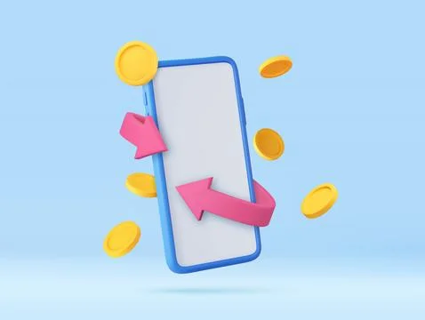 3d smartphone with blank screen and bright arrow around Illustrazione stock