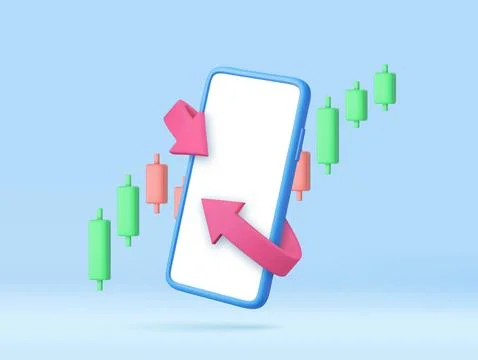 3d smartphone with blank screen and bright arrow around Illustrazione stock