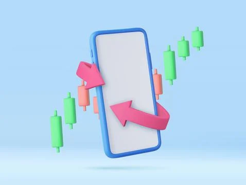 3d smartphone with blank screen and bright arrow around Illustrazione stock