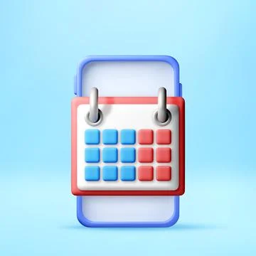 3D Smartphone with calendar display on screen. Stock Illustration