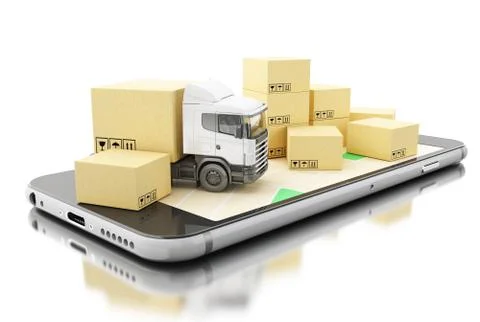 3D Smartphone with cardboard boxes. delivery shipping concept. 스톡 일러스트