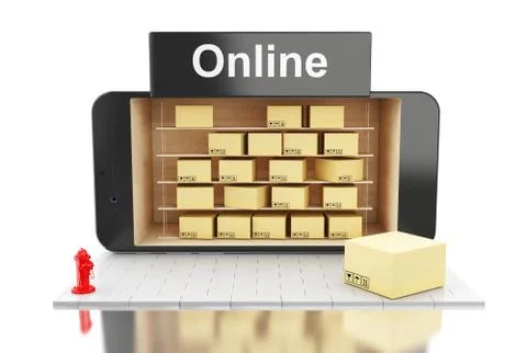 3D Smartphone with cardboard boxes. 스톡 일러스트
