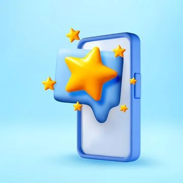 3D Smartphone with chat bubble and star rating. Stock Illustration