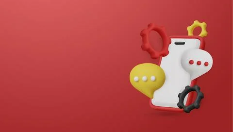 3D smartphone with chat bubbles and gears. A concept for customer support Stock Illustration