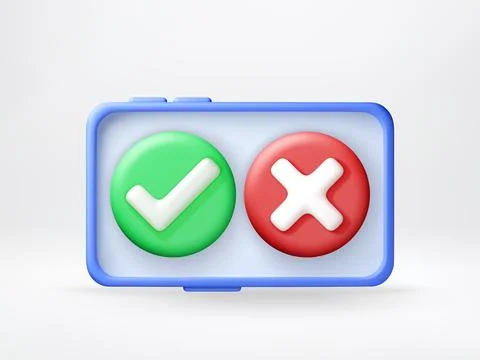 3D Smartphone with check mark and cross sign Stock Illustration