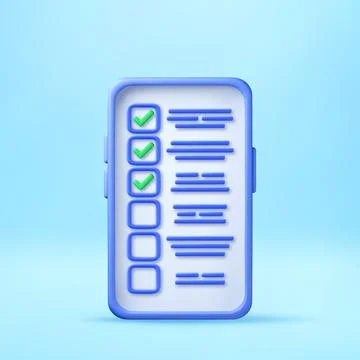 3D Smartphone with checklist on screen. Stock Illustration