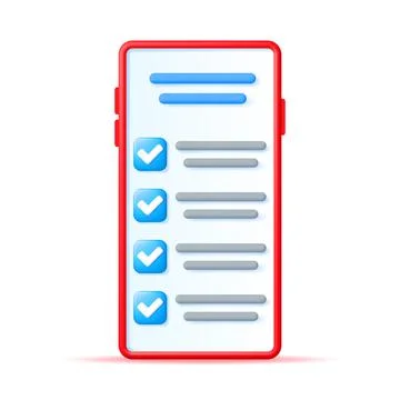 3d Smartphone with Checkmark App Isolated Stock Illustration