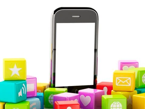 3d Smartphone with cloud of Application Icons Stock Illustration