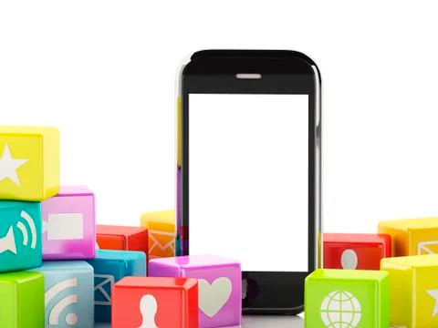 3d Smartphone with cloud of Application Icons Illustrazione stock