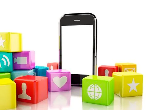 3d Smartphone with cloud of Application Icons Illustrazione stock