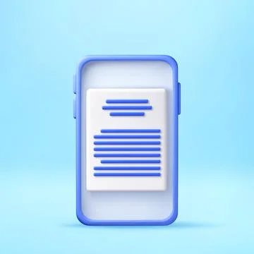 3D Smartphone with digital document on screen. Stock Illustration