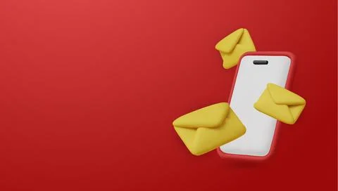 3D smartphone with flying envelopes, symbolizing email marketing, communication Stock Illustration
