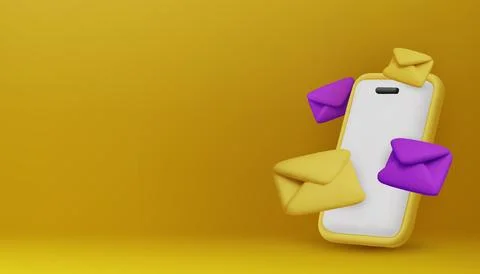 3D smartphone with flying envelopes, symbolizing email marketing, communication Illustrazione stock