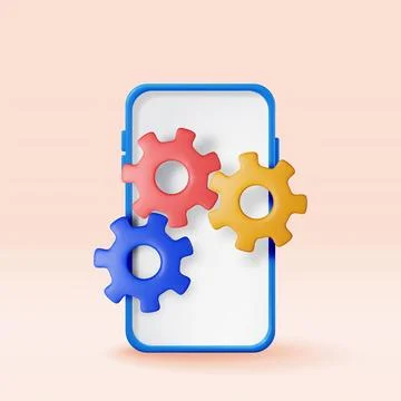 3D smartphone with gears on screen isolated Illustrazione stock
