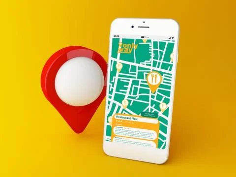 3d Smartphone with GPS map navigation app with planned route Stock Illustration