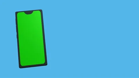 3d smartphone with a green screen for insertion, on a blue blank background. Stock Footage 167856204