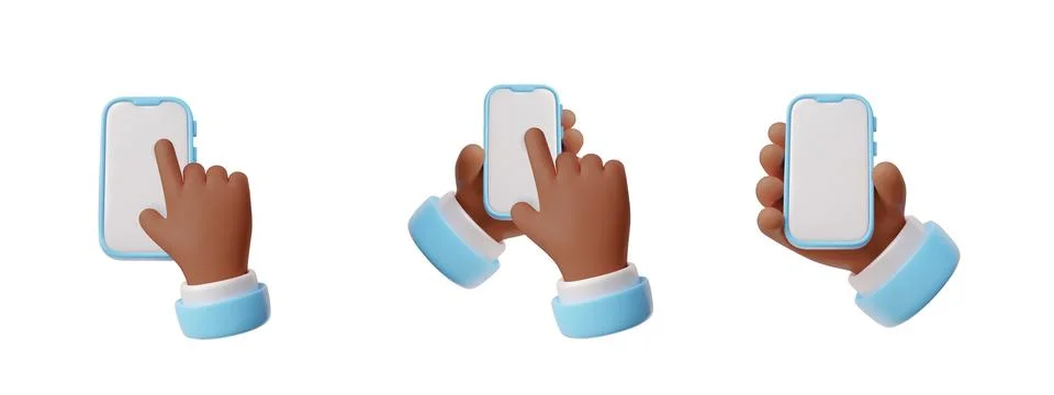 3D smartphone hand gestures vector icon illustration set Illustrazione stock